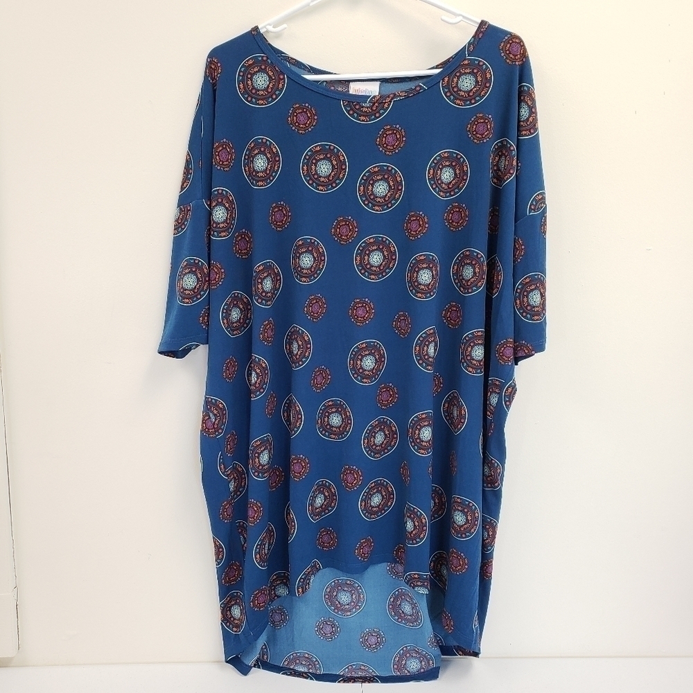 Lularoe Floral Circles Blue Womens Top Size XL
